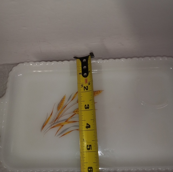4 Vtg Oblong Fire king Golden Harvest Wheat Milk Glass Salad, Bread, Desert Tray - Picture 4 of 5